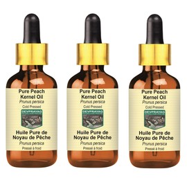 Devprayag Pure Peach Kernel Oil (Prunus persica) with Glass Dropper Natural Therapeutic Grade Cold Pressed (Pack of three) 100ml X 3 (10 oz)