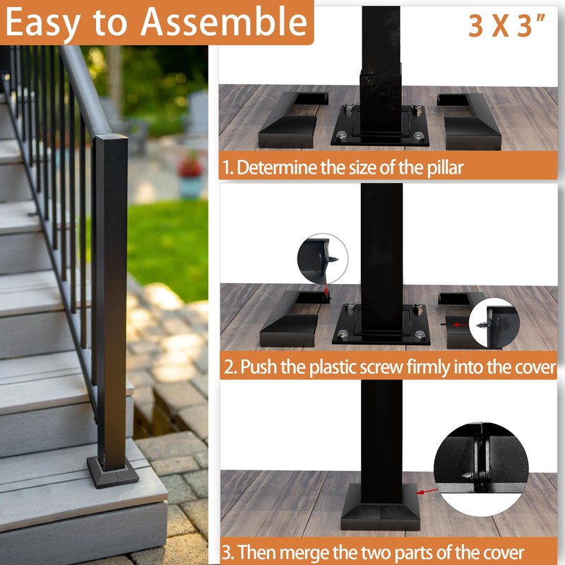 Deck Post Skirt Trim 3X3IN Black, 2 Pack Aluminum Porch