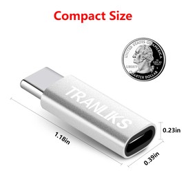 TRANLIKS Pack of 2 for Lighting (Female) to Type USB C (Male) Adapter, Only for Charging (Not for Headphones, Supports No Data Transfer) - Silver