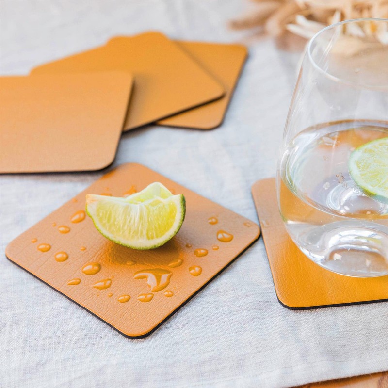 Sets of 4 Mustard Yellow Recycled Leather Placemats (28cm x