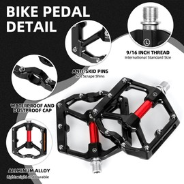 Libershine Road Bike / Mountain Bike Pedals, Non-Slip CNC Aluminium Platform, 9/16 Inch with Reflectors, 3 Sealed Bearings, Non-Slip Pedals with Removable Nails for Road Bike, MTB, E-Bike