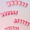 24Pcs Extra Short Press on Nails Pink Flower French Tip