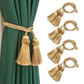 Fenghuangwu Curtain Tiebacks Handmade Decorative Curtain Holdbacks Rope with Tassel (Gold, 4P)