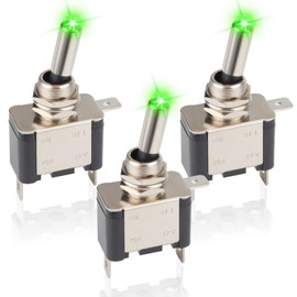 3 PCS LED Lighted Rocker Toggle Switch, 12V SPST 3 Pin 2 Position ON/Off Rocker Switch, 20A Heavy Duty Marine Toggle Switch, Illuminated Toggles Switch for Car RV Vehicles Truck Boat (Green)