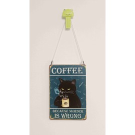 Metal Wall Decor, Garden Sign, Gift Street Sign – Funny Black Cat Prefers Coffee Vintage Metal Sign, Café Bar Pub Home Decor, 8x12 Inch
