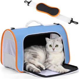 A4Pet Pet Carrier Airline Approved, Suitable for Cats, Puppies Under 18 lbs, Easy On The Go, Easy to Stow, Soft-Sided Pet Travel Carrier, 17" L x 11" W x 11" H, Blue & Orange