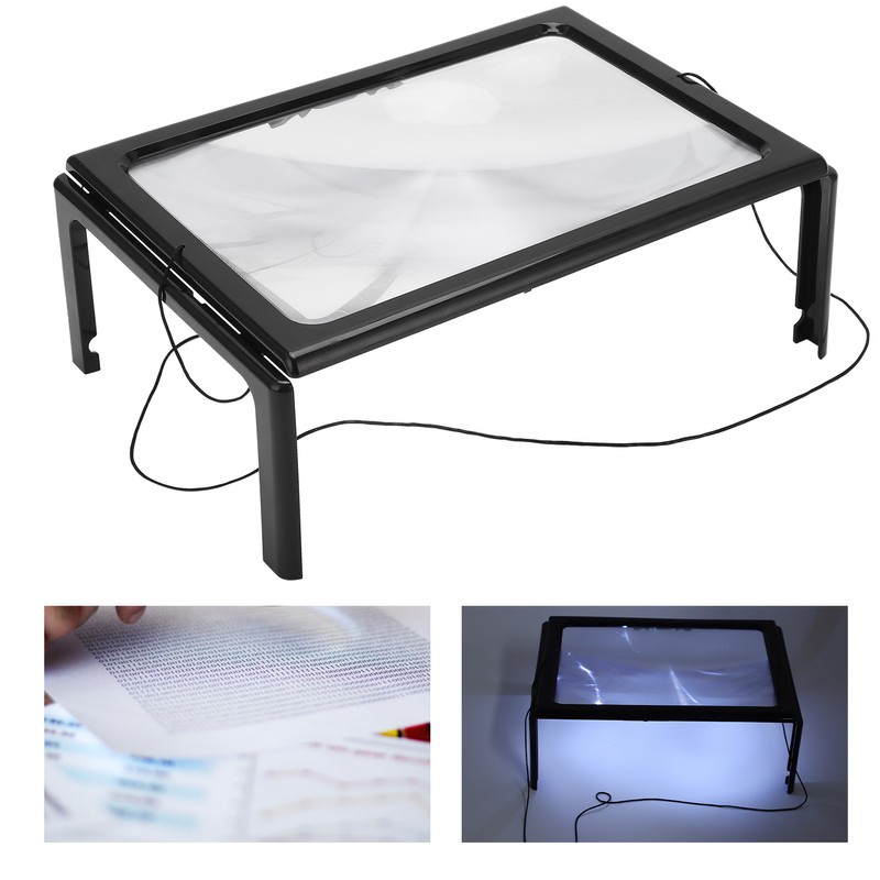A4 Size Reading Magnifying Glass with LED Light and Stand