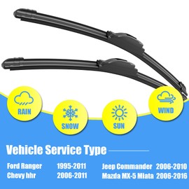 Gavimnal® 18"+18" Silicone Wiper Blades Replacement For Ford Ranger 1995-2011/Chevy HHR 2006-2011/Jeep Commander 2006-2010/Mazda MX-5 Miata 2006-2016,All-Season Front Windshield Wiper Blades(Set of 2)