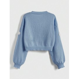 SHENHE Women's Cloud Print Button Down Sweaters V Neck Long Sleeve Crop Cardigan Top Light Blue Large