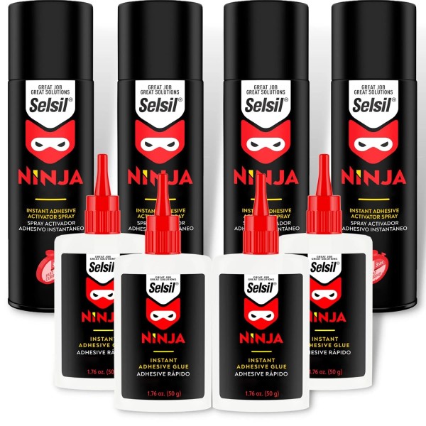 SELSIL CA Glue and Accelerator (4x1.76 oz Adhesive + 4x6.76