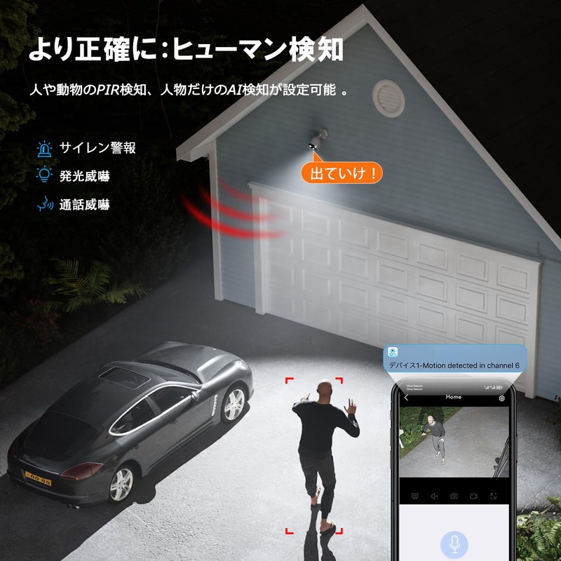 YESKAMOO Security Camera, Wireless, Outdoor, 5 Megapixels, AI Character Detection,
