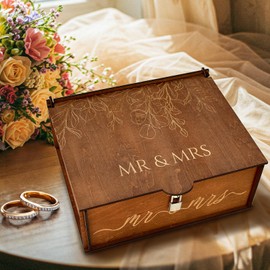 Fayavoo Assembling Brown Memory Box, Wooden Wedding Keepsake Boxes for Presents Picture Letter, Lockable Storage Box with Engraved Pattern for Best Friends Lover on Birthdays Valentine's Day Gift