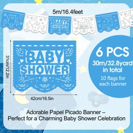Mindsoft 6 Pack 98.43 ft Baby Shower Papel Picado Mexican Banner Cielito Lindo Party Plastic Fiesta Banner Talavera Theme Decorations for Baby Shower Party Hanging(Blue and White)
