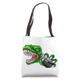 Dinosaur Cartoon Sports Team Mascot With Ice Hockey Puck Tote Bag