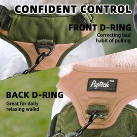 PUPTECK Escape Proof Dog Harness and Leash Set Upgraded No Pull Reflective Dog Vest with Lift Handle, Easy Control Pet Harness for Medium Large Dogs Training Walking Running, Green, XL