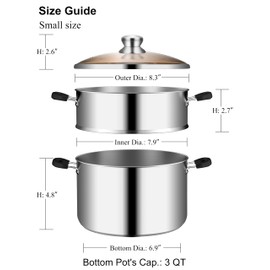 VENTION Small Vegetable Steamer 7.9 Inch, Stainless Steel Steamer for Cooking, 3 QT Induction Steamer Pot, Steam Pot