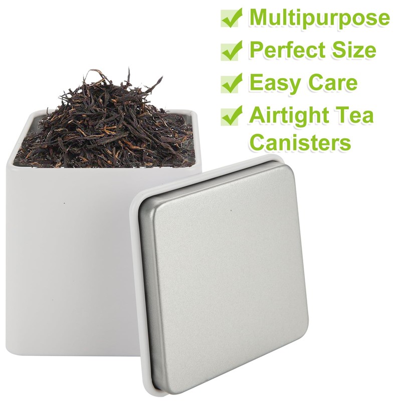 WOPPLXY 12 Pack Square White Metal Tins, Small Tea Tin