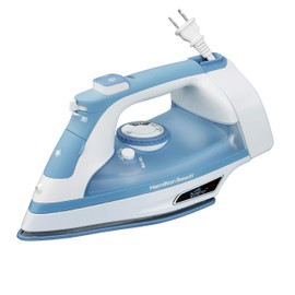 Hamilton Beach Steam Iron & Vertical Steamer for Clothes with Scratch-Resistant Soleplate, Adjustable Steam Settings + 8’ Cord Wrap, 3-Way Auto Shutoff, Anti-Drip, Self-Cleaning, 1500 Watts, Blue