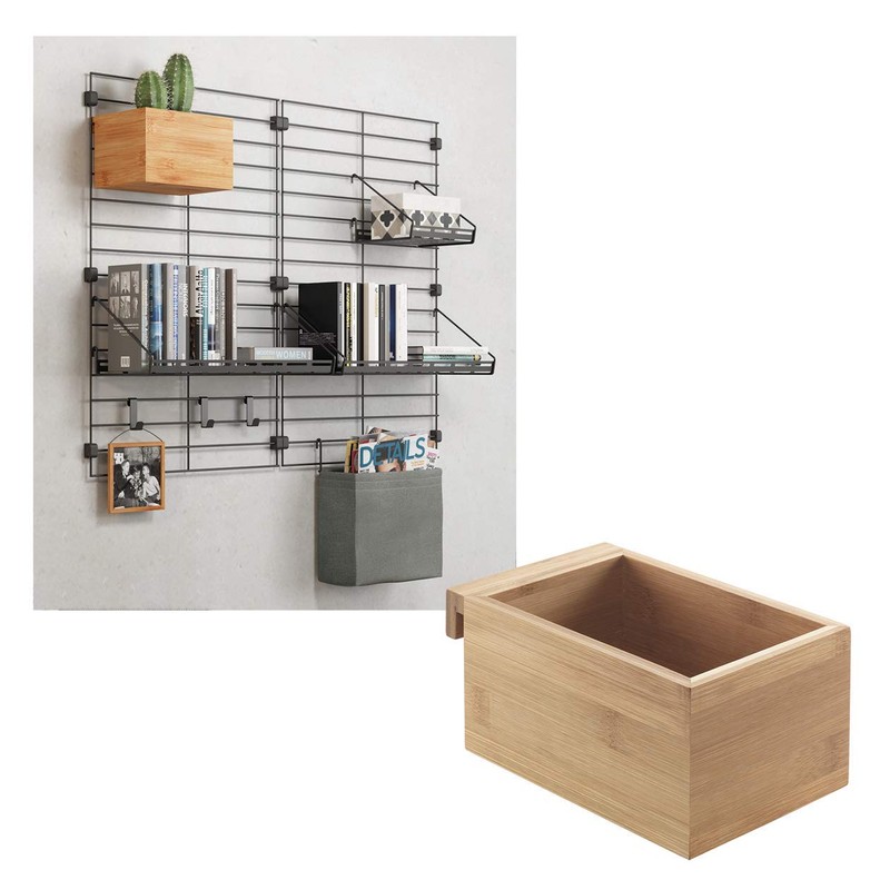 Metaltex Mural Line Wall Grid Bamboo Box Small, Wood Colour,