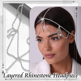 VENOFEN Silver Rhinestone Head Chain Layered Boho Headpiece Tassel Forehead Jewelry Hair Chain Bridal Wedding Prom Festival Hair Accessories for Women