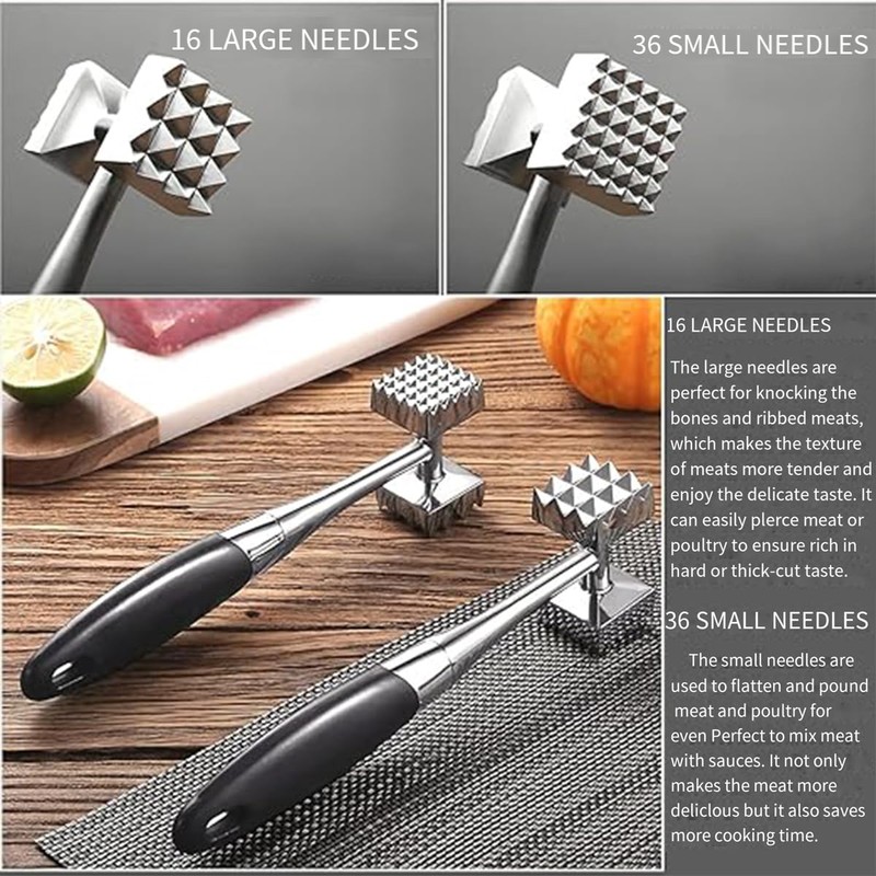 AIMALL Double-Sided Meat Tenderizer Mallet with 16 Large and 36