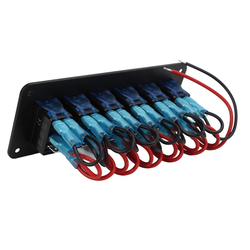 6 Gang Rocker Switch Panel Overcurrent Protection LED Blue Backlit