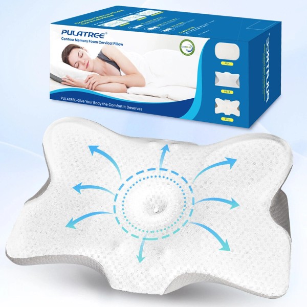 Pulatree Cervical Neck Pillows for Pain Relief-Contour Memory Foam Neck
