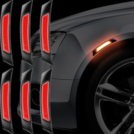 6 Pieces Car Reflective Trim Carbon Fiber Side Marker Stickers Automotive Exterior Accessories Door Reflector Guard for Car SUV Pickup Truck Wheel Well Arch or Side Bumper Fenders (Black and Red)