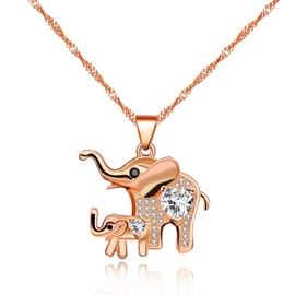 Uloveido Rose Gold Color Elephant Pendant Necklace for Women Girls Good Luck Necklace for Daughter Mother with Heart Crystal Y484