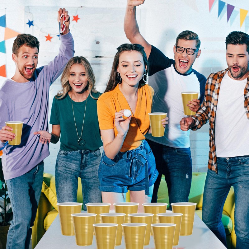 cssopenss 120 pcs 12 oz Gold plastic cups gold plastic