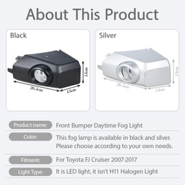 JESYMBX Front Bumper Fog Light For Toyota FJ Cruiser 2007-2017 Daytime Running Driving Lamp DRL with Bulb Wiring Black