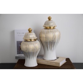 Decorative ceramic ginger jar with lid storage jar Table center vase, decorative ceramic vase for home decor (white, small)