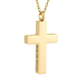 Cremation Jewelry Cross Necklace for Ashes Stainless Steel Cross Urn Pendant with Mini Keepsake Ashes Holder Memorial Jewelry - With Me Always