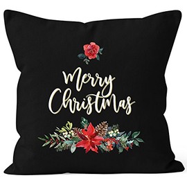 Autiga Cushion Cover Christmas Merry Christmas Flowers Poinsettia Christmas Star Cushion Cover Traditional Black 40 cm x 40 cm
