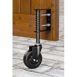 4" Spring Loaded Caster with Side Brake, Heavy Duty Rubber Wheel for Fence Gate Support Helper, 360 Rotation, 220 Lbs Capacity, Black, 1 Pack