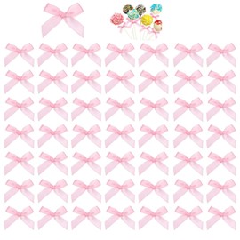 50pcs Pink Twist Tie Bows,Gift Wrap Ribbon Bows Mini Bow,DIY Satin,for Wedding Party Birthday Party Teachers Day Wrapping Treat Bag Present Craft Decor