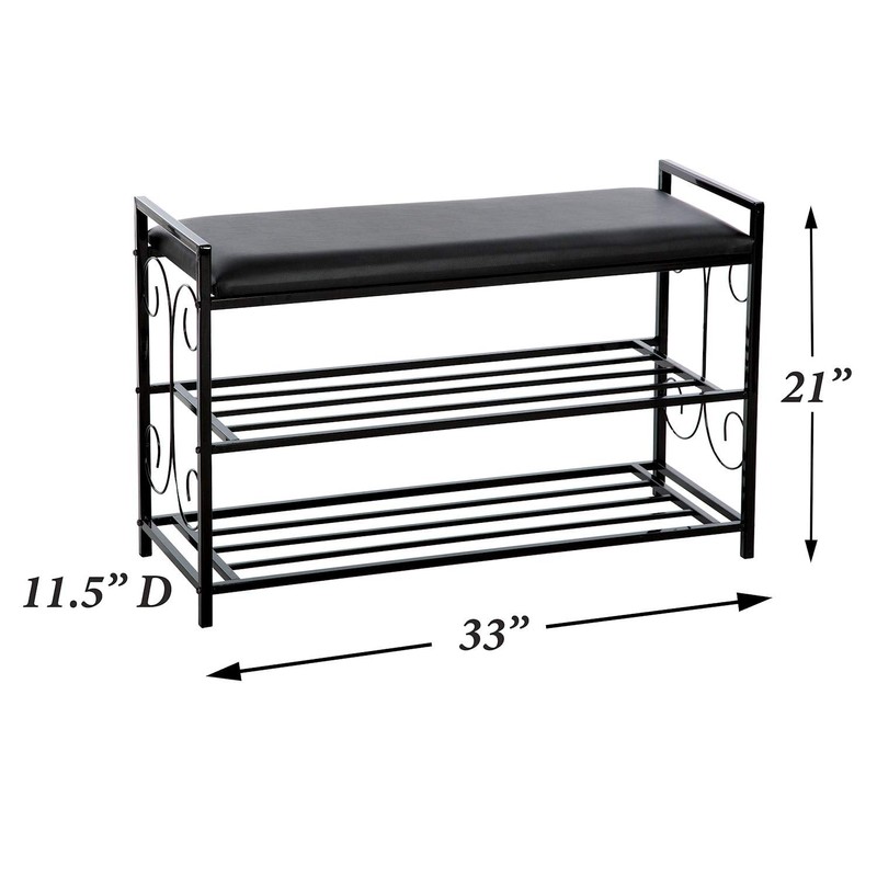 Scroll Metal Design 3 Tier Entryway Shoe and Sitting Storage