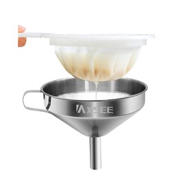 IAXSEE 5-Inch Stainless Steel Funnel with Fine Mesh Strainer, 200 Mesh Cooking Oil Filter