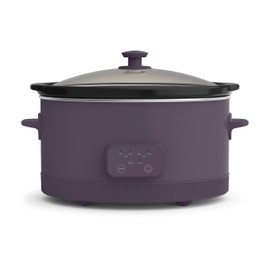 bella 6.0 Qt Programmable Slow Cooker, EverGood™ Ceramic Nonstick Coating, Adjustable Temperature & Cooking Times, Dishwasher Safe Stoneware Pot & Tempered Glass Lid, Tangle Free Cord Wrap, Plum