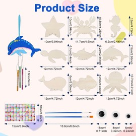 HDAKDDHG 9 Stück Windspiel Bastelset Kinder, Holz Meerestiere Windspiel Basteln Set, Bastelset Kindergeburtstag für Mädchen Jungen Dekoration