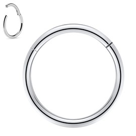 BodyAce 1pc Titanium Hoop Rings for Piercings, Helix Tragus Earrings Hoop Nose Rings 20G 18G 16G Lip Rings, Stainless Steel Sleeper Hinged Huggie Hoops (Silver, 18G, Hoops:9mm)