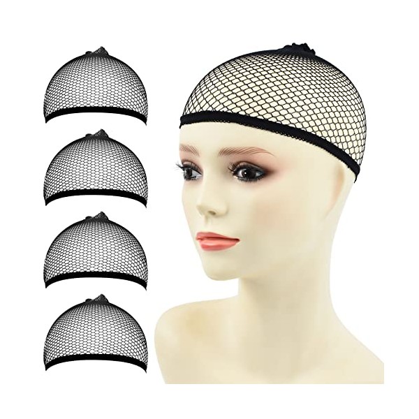 Yamel Mesh Wig Cap Net, 4 Pieces Hair Mesh Net Wig Caps, Liner Weaving Caps for Women, Men, Kids Black