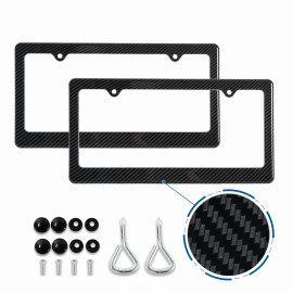 Heavy Duty ABS Thickened Hydro-Dip Carbon Fiber Black License Plate Frame for US Universal Cars W/ Mounting ToolsColor: Hydro-Dip Carbon Fiber (2PCS), Size: 12.40" Lx6.33" W (inch)