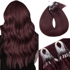 MY-LADY Microlink Hair Extensions Microbead Human Hair Extensions Burgundy 22 Inch Micro Loop Hair Extensions Real Human Hair Cold Fusion Extensions Micro Link #99J