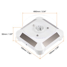 HARFINGTON Solar Display Stand Turntable 3.54" Plate Dia Battery Double Use LED Light 360° Two-Way Rotating ABS Plastic Automatic Revolving Display for 3D Print Jewelry Displaying, White
