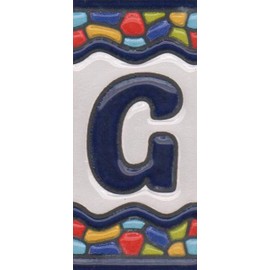 House Tile Numbers, Spanish Ceramic Numbers & Letters Tiles, Church Window Design, Tile Size: 7.5cm x 3.5cm, 3 to 10 Tile Frames (Letter G)