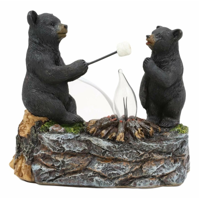 Rustic Forest Father Son Black Bears Making Smores Bonfire Night