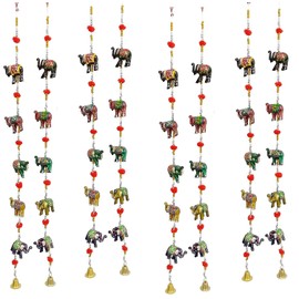 Zap impex Home Decor 10 Hand Painted Rajasthani Elephants with Beads and Brass Bell, Set of 2