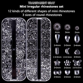 Snmzlc 2 Boxes mini Nail Art Rhinestones Multi Shape Nail gem Design Charm 3D Star Heart Water Drop Butterfly Moon Square Diamond Transparent Gray Mix DIY Acrylic Nail kit US278 (Transparent Gray)
