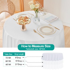 EMART Round Tablecloth White (6 Pack) 90 inch Circular Polyester Table Cover for Wedding Decor, Birthday Party, Banquet and Formal Events
